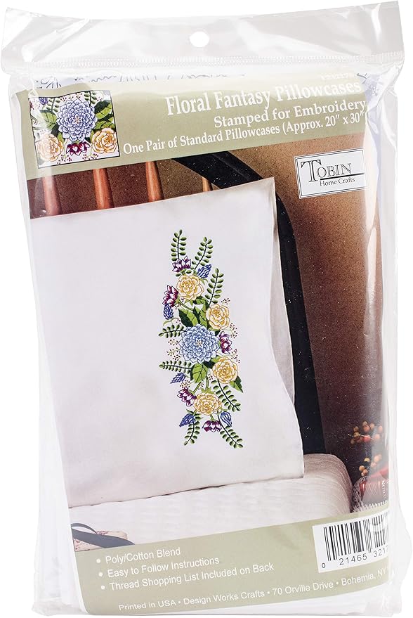 Design Works Crafts Floral Fantasy Pillowcases for Embroidery, Model: T232176