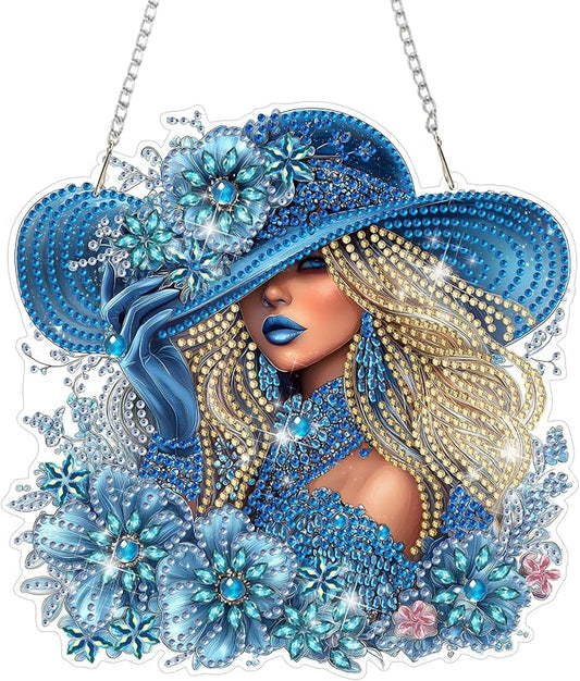 MAXBYE Petty Lady Diamond Art Kits for Adults Hanging Ornament, DIY Special Crystal Diamond Painting kit, Double Sided Painting Kits for Beginners Gift Wall Home Decoration 8×8 Inch