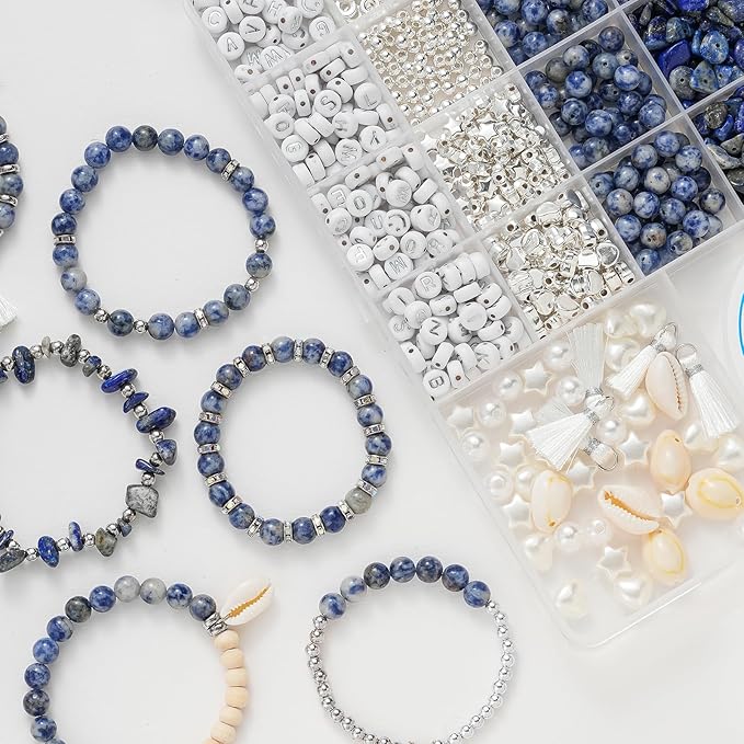 xyliise bracelet making kit natürliche perlen set for adults beads for bracelets silver jewelry making supplies diy jewelry necklace earrings (cz006-click the blue)