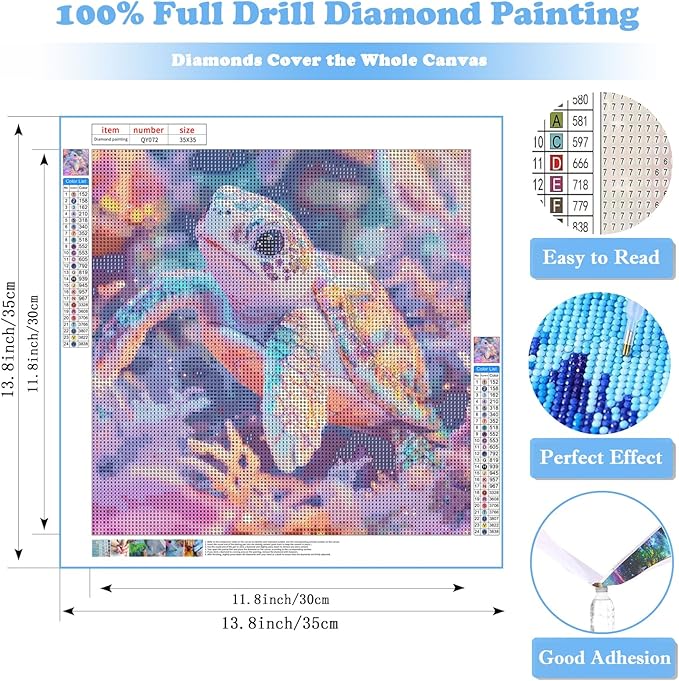 Pink Turtle Diamond Art Kits for Adults, Animal Sea Turtle Diamond Painting for Beginners, Diamond Dot, Dimond Art Paintings Kit, Gem Painting Kit, Crafts for Adults Home Wall Decor Gifts (14x14inch)