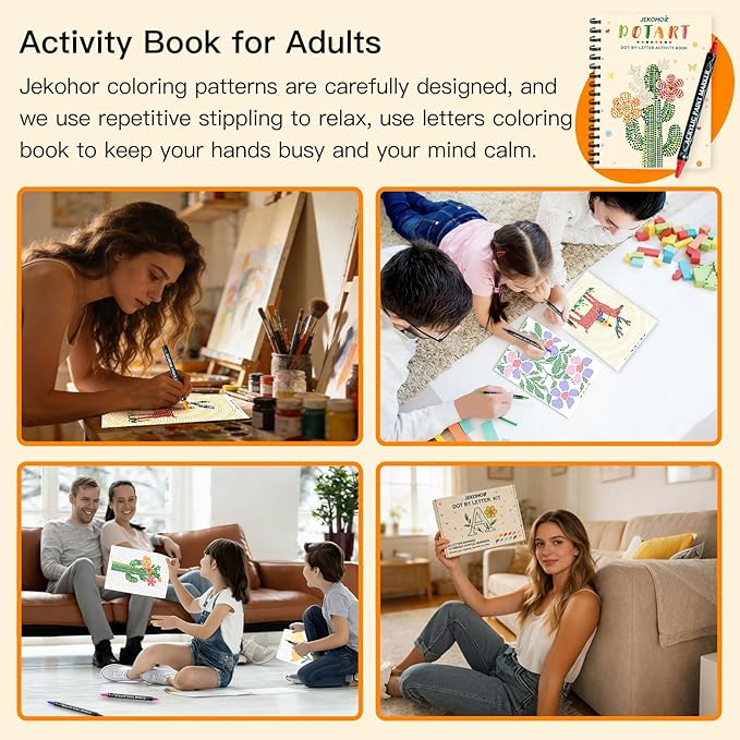 Dot Art for Adults-Coloring Book with 30 Patterns for Relaxation and Stress Relief- Dot-by-Letter-Art Meditations,Adult Coloring Books,Activity Book for Adults,Womens,Teens(Not Including Marker)