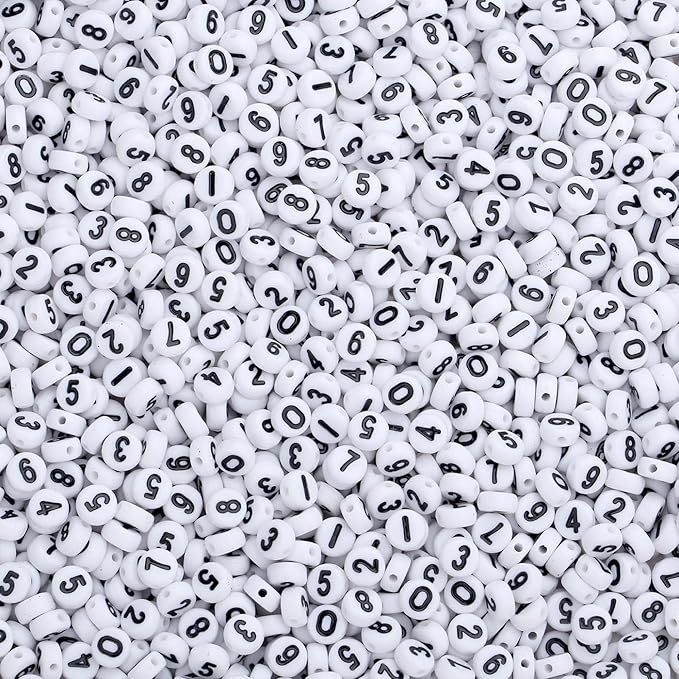 LAIDANLA 1000PCS Acrylic Number Beads Black Number White Round Bead 7×4mm for Jewelry Bracelets Necklaces Key Chains Making
