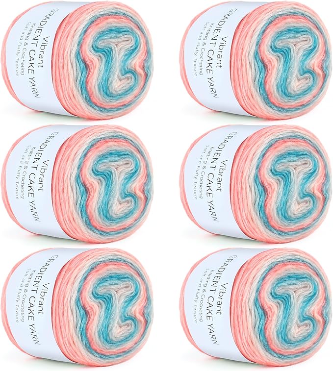 Aeelike Gradient Yarn for Crocheting, 6 Skeins Cake Yarns Fairyland Yarn 100g (3.52 oz) 245m (267 Yards) # 3 Light Weight - Super Soft Ombré Yarns for Making Colorful Crafts, Blue Pink Gradient