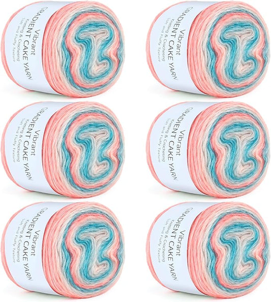 Aeelike Gradient Yarn for Crocheting, 6 Skeins Cake Yarns Fairyland Yarn 100g (3.52 oz) 245m (267 Yards) # 3 Light Weight - Super Soft Ombré Yarns for Making Colorful Crafts, Blue Pink Gradient