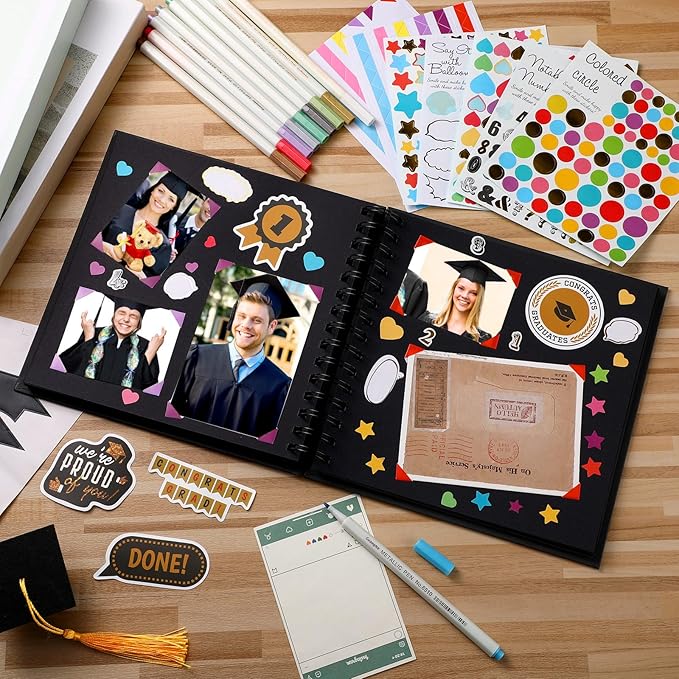 Saypacck 80 Pages Graduation Scrapbook Kit 8 x 8 Inch Graduation Guest Book to Sign 2026 Gift Card Book Grad Photo Album with 10 Markers and Stickers for Senior Congrats Grad DIY Memory Party Supplies
