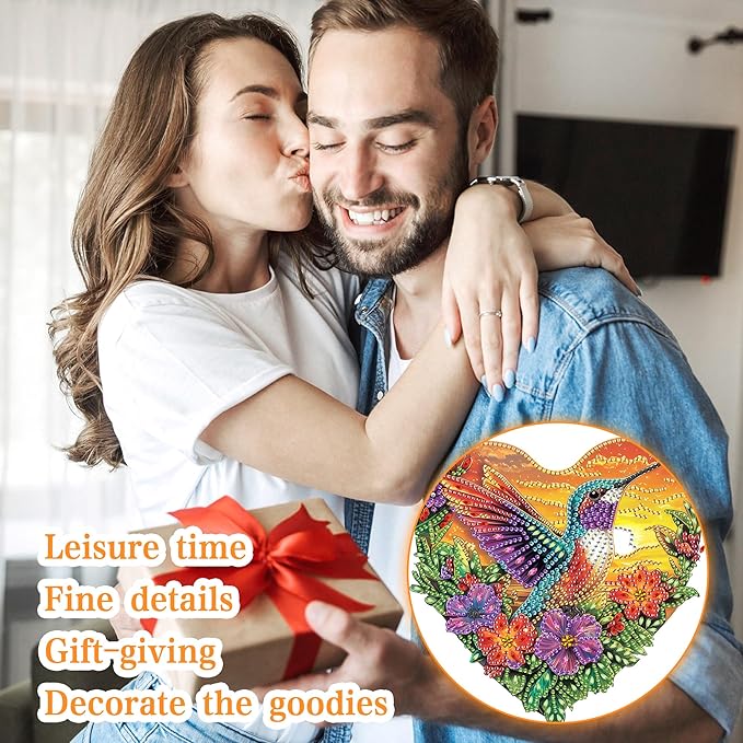 Ginfonr Diamond Painting Kits Hanging Pendant, Hummingbird Diamond Art Kits for Adults, Special Shaped Rhinestone Landscape Diamond Art, Double Sided Hanging Kits for Garden Wall Window 8 x 8 inch