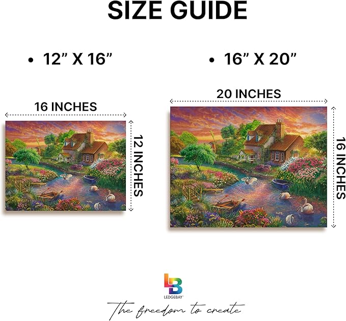 Ledgebay DIY Paint by Numbers Kit for Adults - Framed Canvas Beginner to Advanced Kit Includes Acrylic Paint Set, Brushes, Tabletop Easel (Sunset Swans 12"x16" Framed)