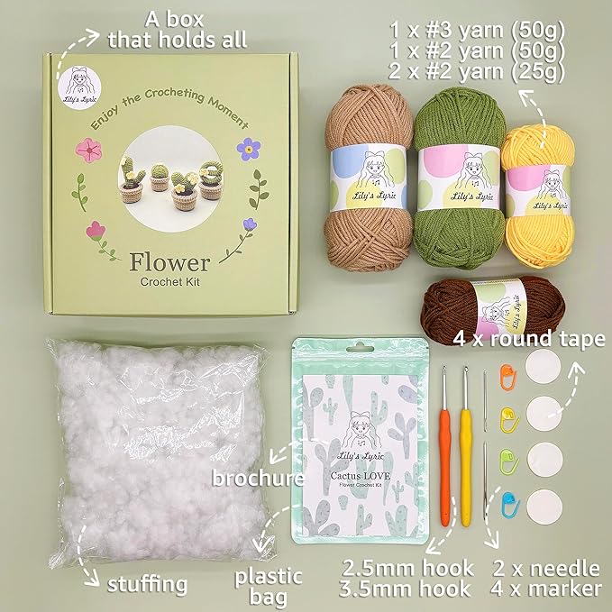 Lily's Lyric Crochet & Craft Kit | Cactus Love| Step-by-Step Video Tutorial for Adults Teenagers | Craft Gift Idea DIY Home Decoration