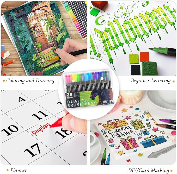Adult Coloring Books for Women Relaxation, 4Pcs Mindfulness Coloring Books for Women with 36 Colors Markers, 36 Dual Tip Colors Markers(Brush and Fine Point), Anxiety Relief Mindfulness Gift