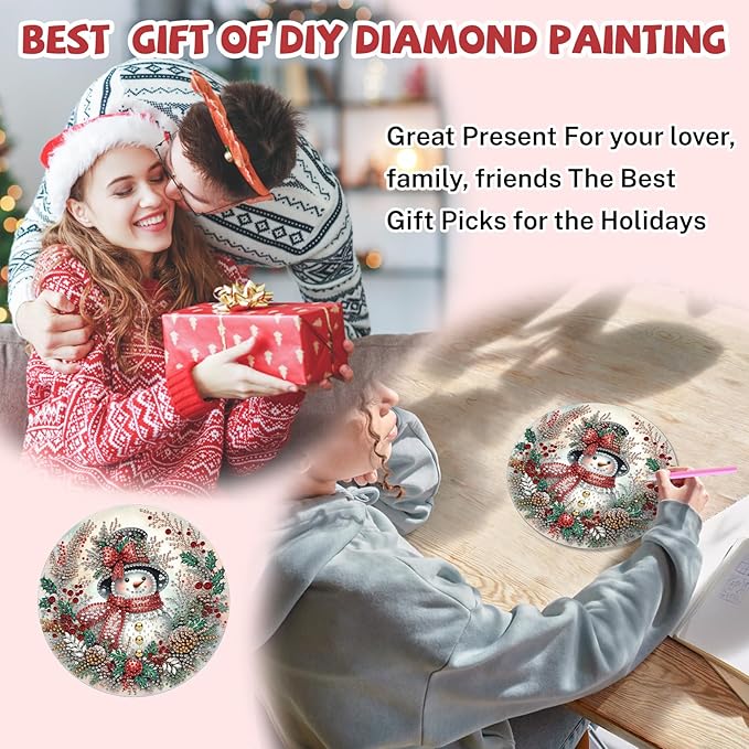Bowetile Christmas Diamond Art Hanging Kits for Adults, Diamond Art Suncatchers Snowman, 5D Special Shape Diamond Painting Pendant Window Ornament Christmas Gifts for Home Door Wall Decor