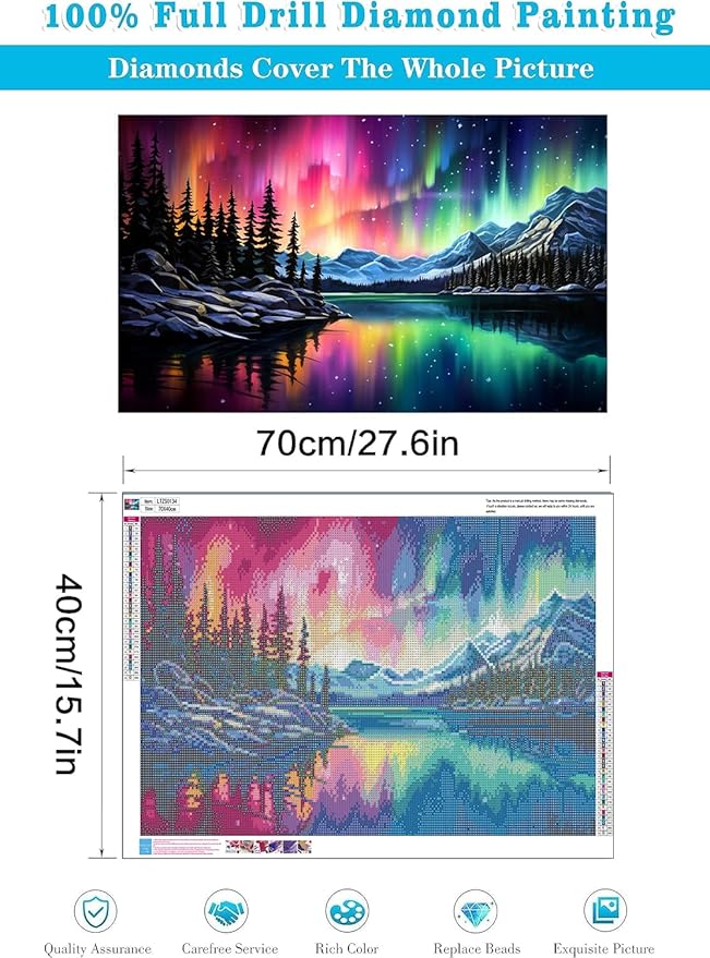 mrpwnle Northern Lights Diamond Art Painting Kits for Adults-5D Large Size Aurora Diamond Art Painting for Beginners, DIY Round Full Drill Aurora Landscape Gem Art Crafts Kits 27.6x15.8in