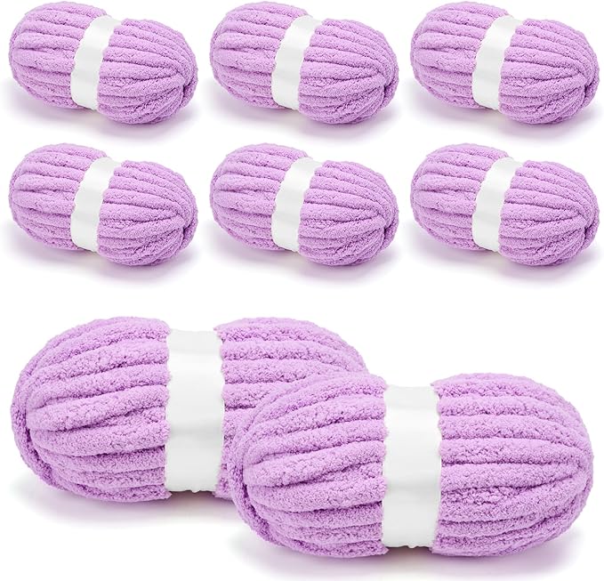 Chunky Chenille Yarn for Crocheting/Arm Knitting, Super Soft Jumbo Knit Blanket Yarn Light Purple 8 Pack (32 yds, 8.5 oz Each Pack)