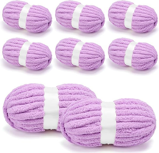 Chunky Chenille Yarn for Crocheting/Arm Knitting, Super Soft Jumbo Knit Blanket Yarn Light Purple 8 Pack (32 yds, 8.5 oz Each Pack)