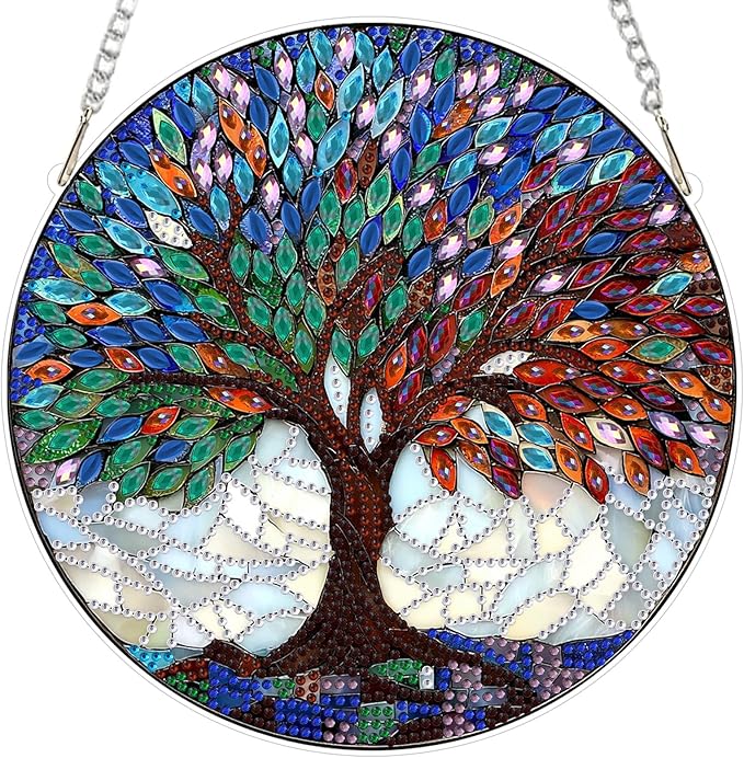 EOBROMD Diamond Hanging Art Kits for Adults, Colorful Tree of Life DIY Special Shaped Rhinestone Kits for Adults, Diamond Art Painting Suncatcher, Window Pendants Home Garden Wall Hanging Ornament
