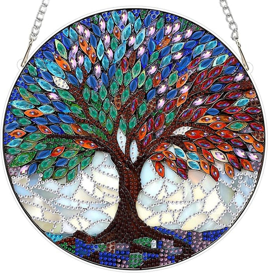 EOBROMD Diamond Hanging Art Kits for Adults, Colorful Tree of Life DIY Special Shaped Rhinestone Kits for Adults, Diamond Art Painting Suncatcher, Window Pendants Home Garden Wall Hanging Ornament