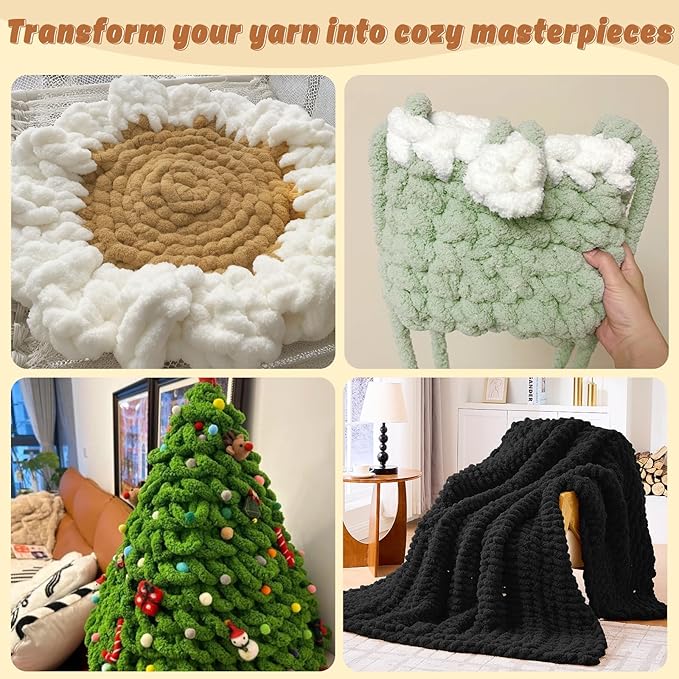 Inhand 8 Pack Chunky Chenille Yarn for Crocheting–30.6 Yards, 7.7oz, Soft Fluffy Thick Yarn,Gifts for Men/Women Birthday Christmas Unique,Hand Knitting for Blankets&DIY Crafts (Black)