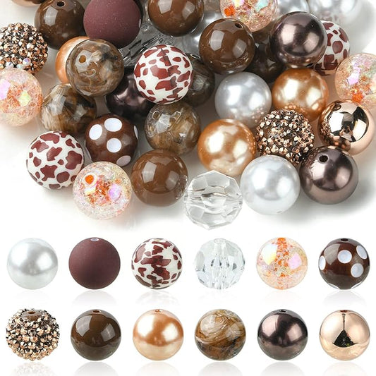 Ipotkitt 50 Pcs/Set Coconut Brown Leopard Print Beads Bracelet Bead Kit with Chain Clasp Candy Color Acrylic Round Spacer Beads for Jewelry Making