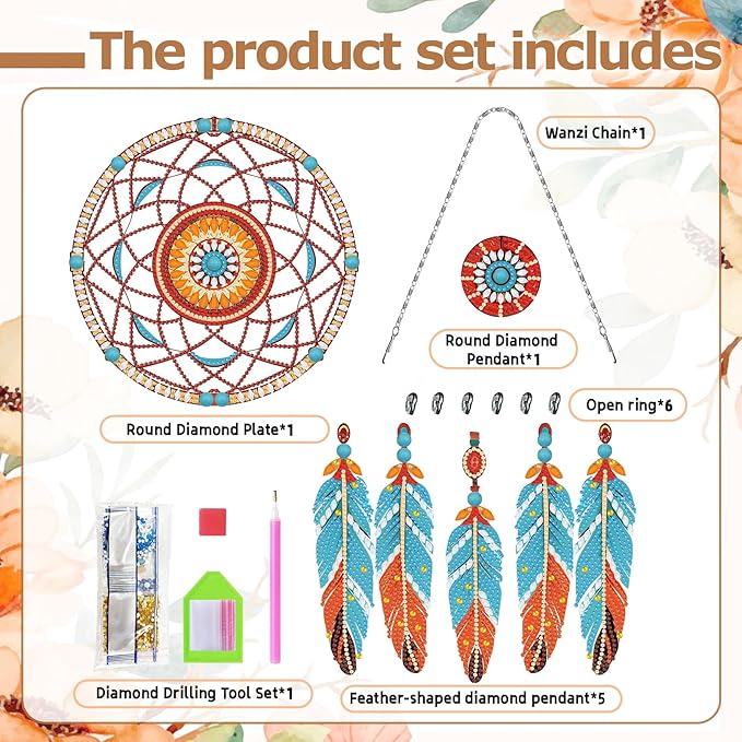 Diamond Dream Catchers Kit, Hanging Diamond Art, DIY Kit for Home Wall & Window Decor, Handmade Craft for Room Decoration (Waves)
