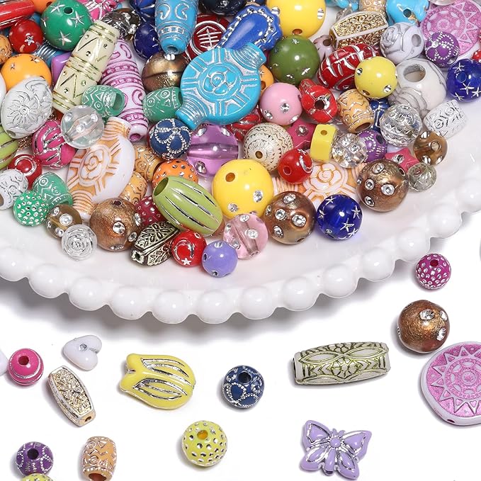7.5 OZ Assorted Vintage Acrylic Beads for Jewelry Making, Song Xi Unique Flower Rose Czech Beads for Bracelet Earrings, Bohemia Style, Bulk, DIY Holiday Gift (240-260 PCS, Mixed-1)