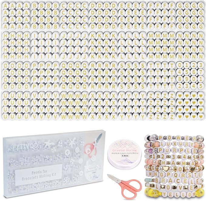 1400 Pcs Letter Beads Kit, 28 Styles White Acrylic Alphabet Letter Beads for Jewelry Making wiht Number Heart Bead Friendship Bracelet Kit