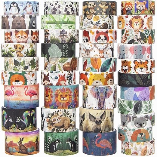 wapetashi cute washi tape set, 38 rolls animals washi tapes for journaling supplies, 25mm & 15mm wide kawaii tape for scrapbooking, planners, diy crafts, gift for kids