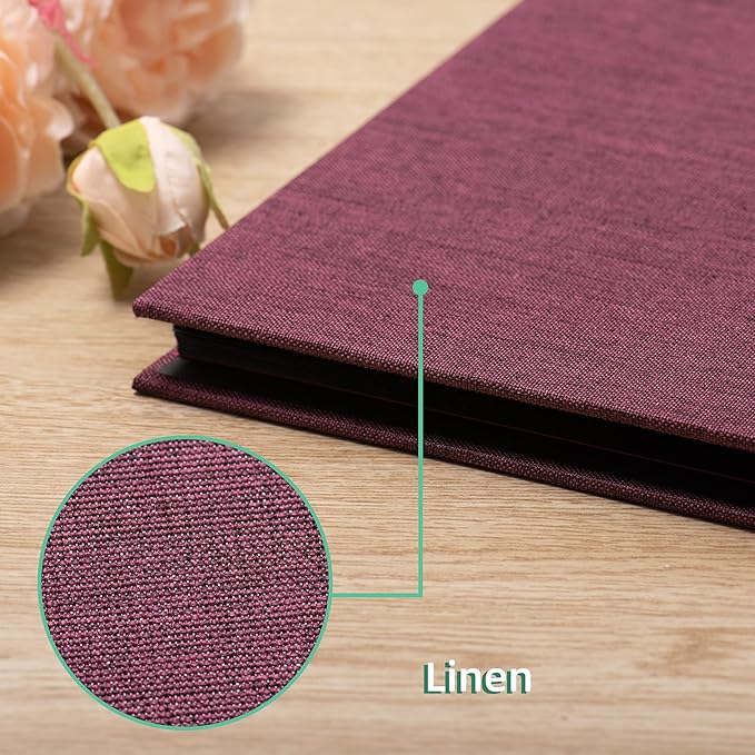 Large Photo Album Self Adhesive for 4x6 8x10 Magnetic Scrapbook Album DIY 60 Black Sticky Pages Linen Cover Photo Album(Purple)
