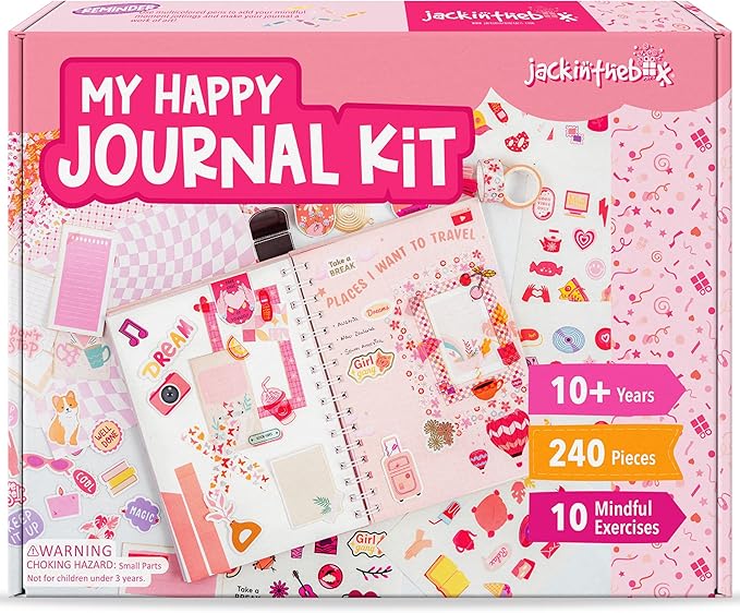 jackinthebox DIY Journal for Girls Ages 8–12, 242 pcs Scrapbook Kit, Girls Journal Kit, Includes 10 Mental Health Exercises, Easter Gifts for 8 9 10 11 12 Year-Old Girls