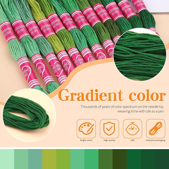 Embroidery Floss,12 Skeins Green Embroidery Thread,Friendship Bracelet String for DIY Making,Embroidery Crafts