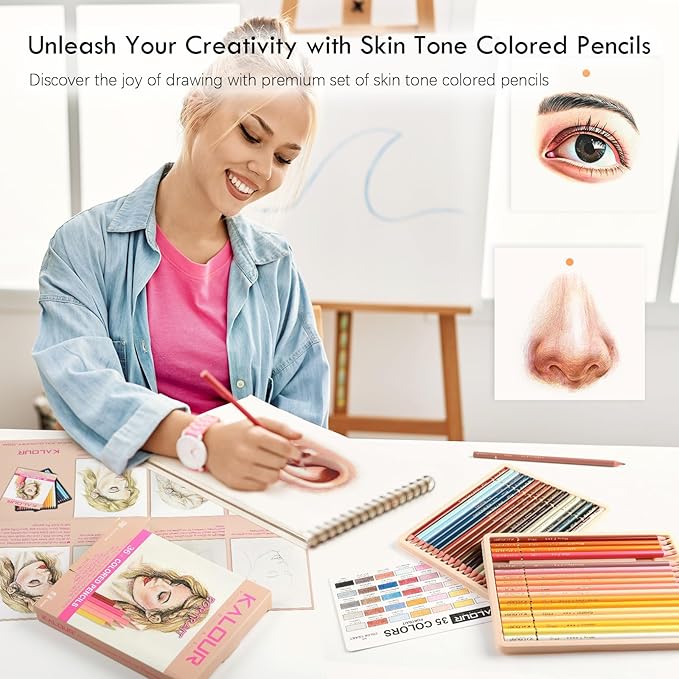 36 Skin Tones Colored Pencils Portrait Set Oil Based Pre-sharpened Drawing Pencils for Beginner Adult Artist Coloring Book Drawing Sketching Art Project, With Light Fast Ratings