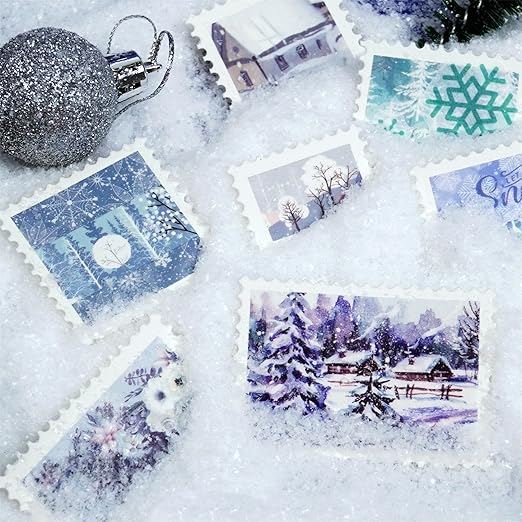 YUBX Winter Washi Tape Set 18 Rolls Landscaping Snow Embellishment Blue White Decorative Masking Tapes for Arts, DIY Crafts, Journals, Planners, Scrapbook, Wrapping
