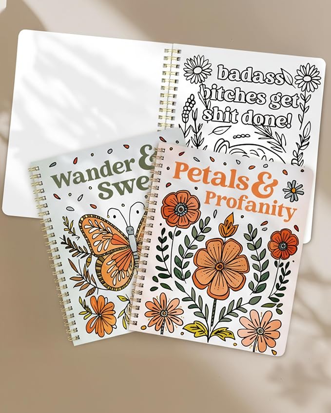 Beautiful Coloring Book Set of 2 for Adult Relaxation - Funny Coloring Books with Floral Designs for a lot of Laughs - The Perfect Stress-Relieving Gift for Women