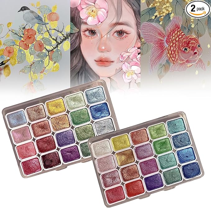 40 Color Forestry Shifting Watercolor Painting Set，Metallic Color Watercolor Paints，Glitter Water Colour Solid Paint Box for Kids Adults Beginners Artists