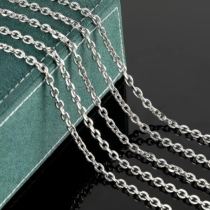 YOUBEIYEE 304 Stainless Steel Cable Chain for Jewelry Making, 16.4 Feet Silver Necklace Chains Bulk with 30pcs Open Jump Rings and 10pcs Lobster Clasps