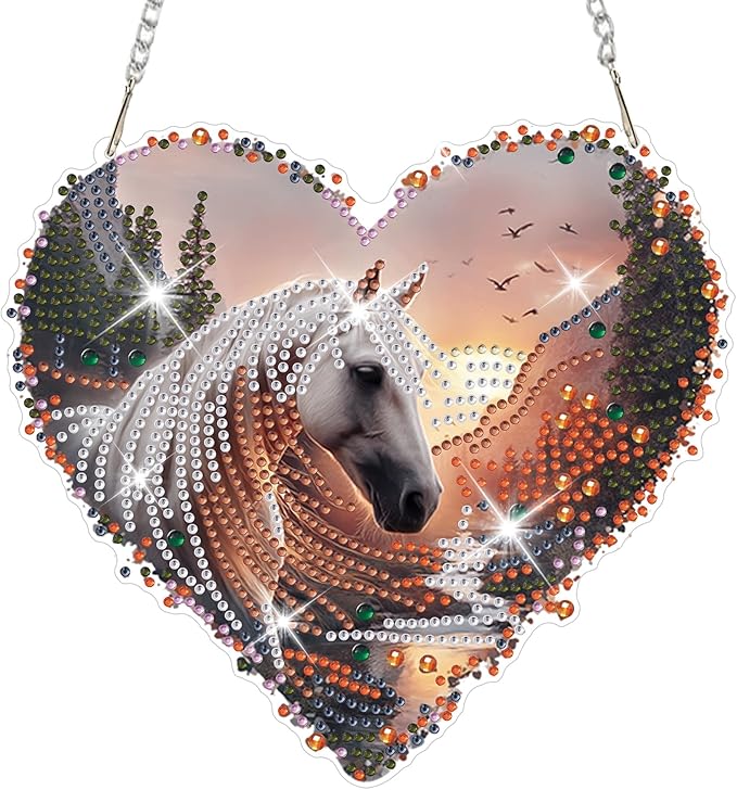 HEIBAGO Horse Diamond Art Hanging Kits for Adults, Diamond Art Suncatchers, 5D Special Shape Diamond Painting Pendant, DIY Window Ornament Gifts for Home Garden Door Wall Decor 8.3 x 8.3 Inch