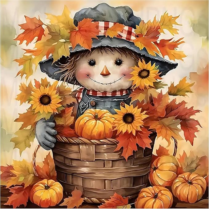 Fall Stamped Cross Stitch Kits for Adults - Scarecrow Embroidery Kits for Beginners Adults,11 CT Patterns Dimensions Counted Cross Stitch Kits for Adults Arts Craft 14x14 inch