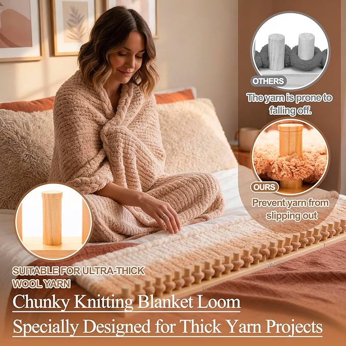 Novabright 46'' Chunky Knitting Loom Extra Large Knitting Loom for Blanket Making Adjustable Size Chunky Knit Foldable Portable Hand Weaving Kit for Beginner Yarn Craft Home Decor