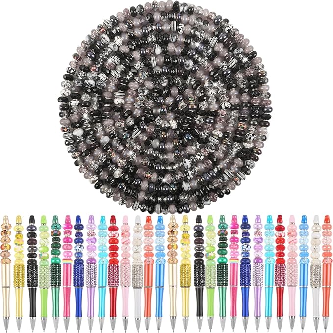 Large Hole Beads Black European Beads for Pens 100 Pieces Assorted Large Hole Fairy Wand Garden Beads Lampwork Craft Spacer Beads for DIY Charms Bracelets Necklace Decoration Jewelry Making Supplies