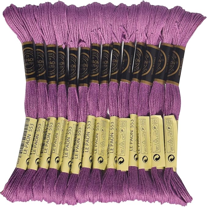 LE PAON Embroidery Floss, 14-Pack Six Strands 100% Long Staple Cotton Embroidery Thread, 8.7-Yard，Color Number：553, Violet