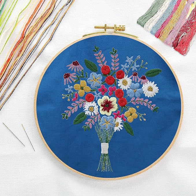 CREAWONDER Canvas Tote Bag Embroidery Kit with Pattern for Beginners, Arts and DIY Embroidery Crafts Kits for Adults, Include Instructions, Thimble, Embroidery Hoops, Color Threads and Tool