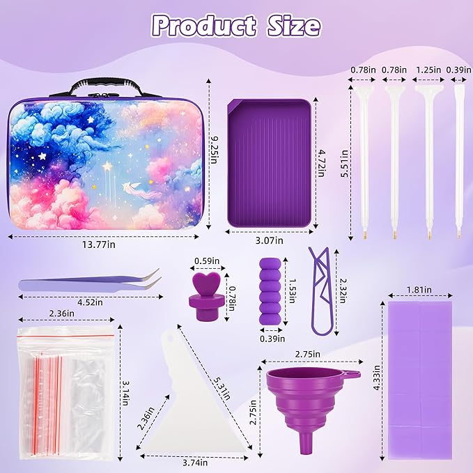 60 Slots Diamond Painting Storage Container, Diamond Art Kits for Adults Stackable Bead Organizer with Carrying Handle, Craft Storage Box with Accessories (Celestial Journey-60 Slots)
