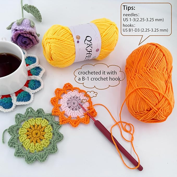 QKHEEYarn for Crocheting and Knitting 8 * 1.76 Oz (50G) /195yd, Fine/Fingering Weight (1), 60% Cotton 40% Acrylic Soft Yarn kit for Making Granny Squares and amigurumi (Navy)