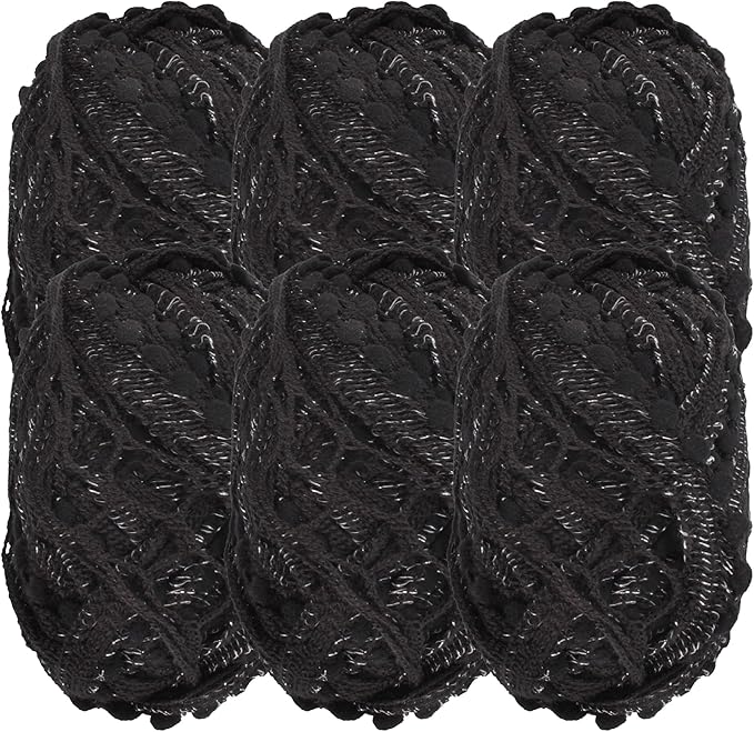 JubileeYarn Fishnet Pom Pom Yarn - 50g Mini Bonbons - Black Ice - 6 Skeins