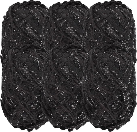 JubileeYarn Fishnet Pom Pom Yarn - 50g Mini Bonbons - Black Ice - 6 Skeins