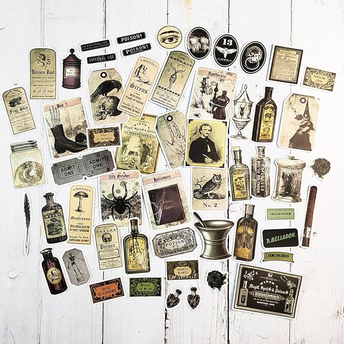 Prstincol 106 Pcs Potion Labels Stickers, Apothecary Sticker Dark Aesthetic Wine Bottle Sticker for Scrapbooking, Wicca Stickers for Junk Journal Bullet Journals DIY Crafts