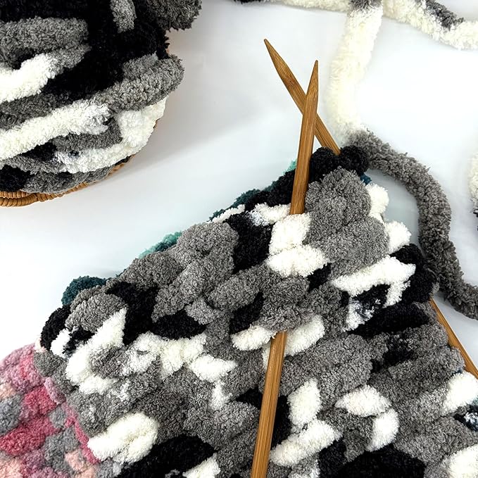 8 Jumbo Packs Chunky Chenille Yarn for Crocheting, 31.7 yds, 8 oz Each Skein Bulky Thick Fluffy Yarn for Knitting, Super Bulky Chunky Yarn for Hand Knitting Blanket, Soft Plush - Panda