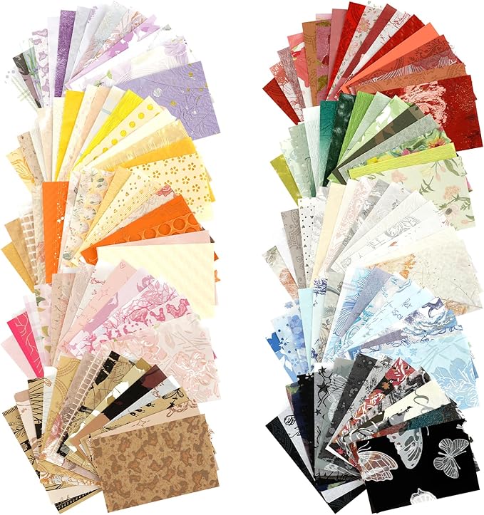 Floral Scrapbook Paper Set, 160 Sheets, 10 Color Themes, Textured Paper and Mesh Fabric for Junk Journal Supplies, Scrapbook Supplies, Bullet Journal, Card Making and Gift Wrapping, 4.72 x 3.14 in