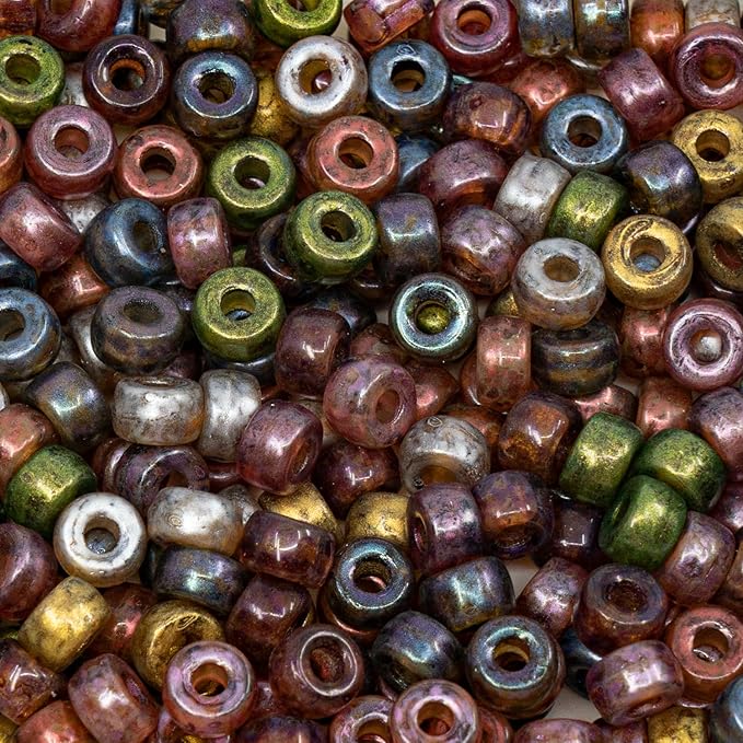 120 pcs (0.8oz) Mix of Big Pony Bagel Czech Glass Beads, 6mm (0.24 inch, Hole 0.08in) Glossy Dark Mix