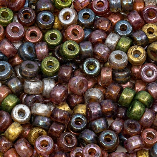 120 pcs (0.8oz) Mix of Big Pony Bagel Czech Glass Beads, 6mm (0.24 inch, Hole 0.08in) Glossy Dark Mix