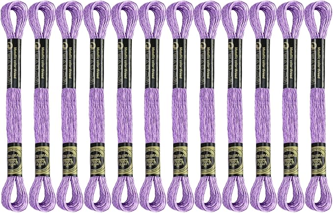 12 Skeins Embroidery Floss, Purple Metallic Embroidery Thread Polyester Cross-Stitch Threads for Hand Embroidery String Art DIY Creation