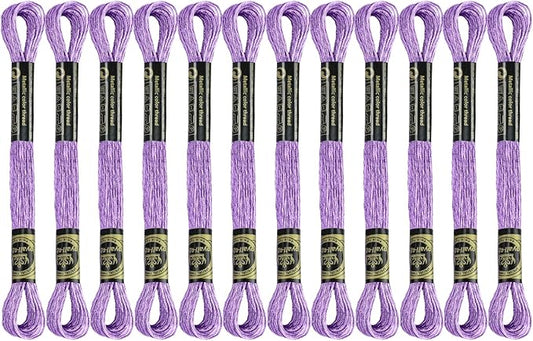 12 Skeins Embroidery Floss, Purple Metallic Embroidery Thread Polyester Cross-Stitch Threads for Hand Embroidery String Art DIY Creation